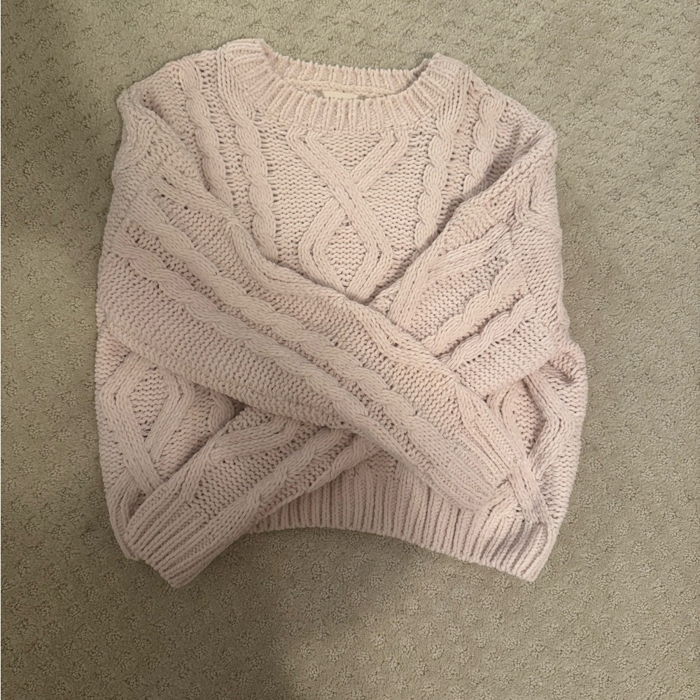 Altar'd State Cream Cable Knit Crew Neck Sweater